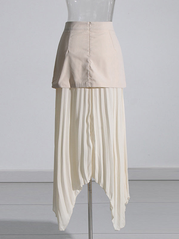 A-Line Loose Asymmetric Buttoned Pleated Split-Joint Zipper Skirts Bottoms
