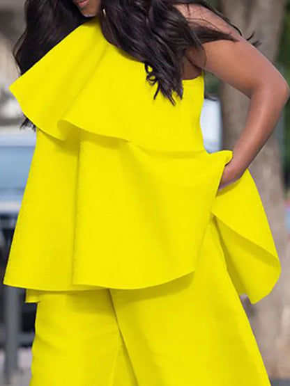 Loose Sleeveless Asymmetric Double Layered Solid Color One-shoulder Vest Top