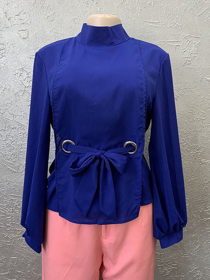 Loose Wrap Bandage Hollow Solid Color Split-Joint Blouses&Shirts Tops