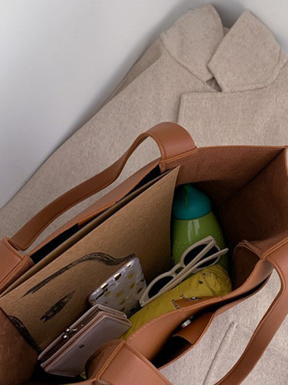Solid Color Split-Joint Bags Shoulder Bags Tote Bags