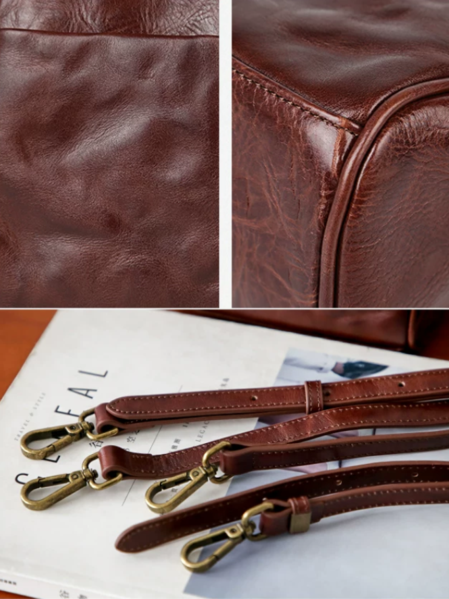 Crinkled Leather Handbag Travel Backpack