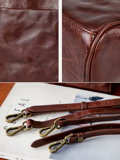 Crinkled Leather Handbag Travel Backpack