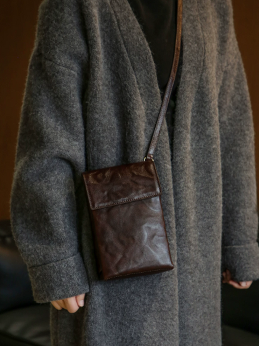 Vintage Crinkled Leather Small Flap Bag