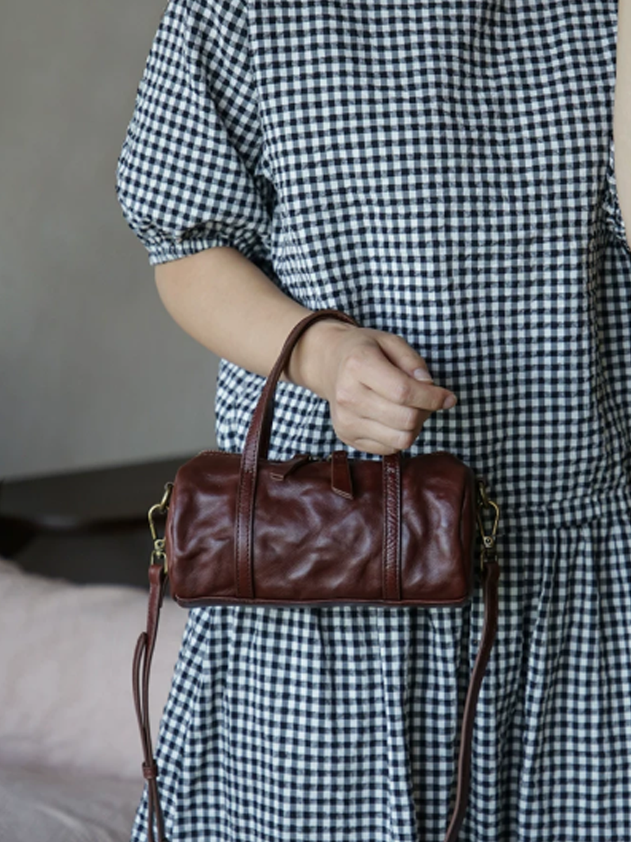Crinkled Leather Mini Handbag Crossbody Bag