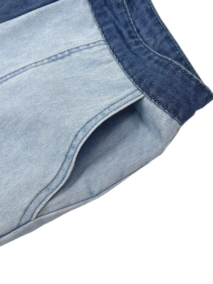 Loose Wide Leg Contrast Color Pockets Jean Pants Bottoms