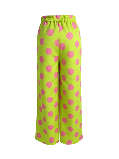 Loose Wide Leg Buttoned Pockets Polka-Dot Pants Trousers