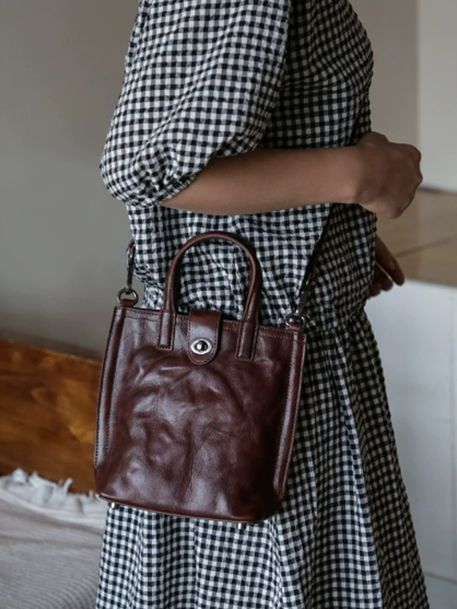 Vintage Crinkled Mini Tote Crossbody Bag