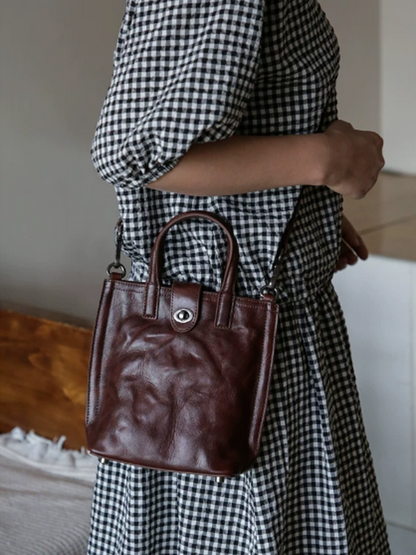 Vintage Crinkled Mini Tote Crossbody Bag