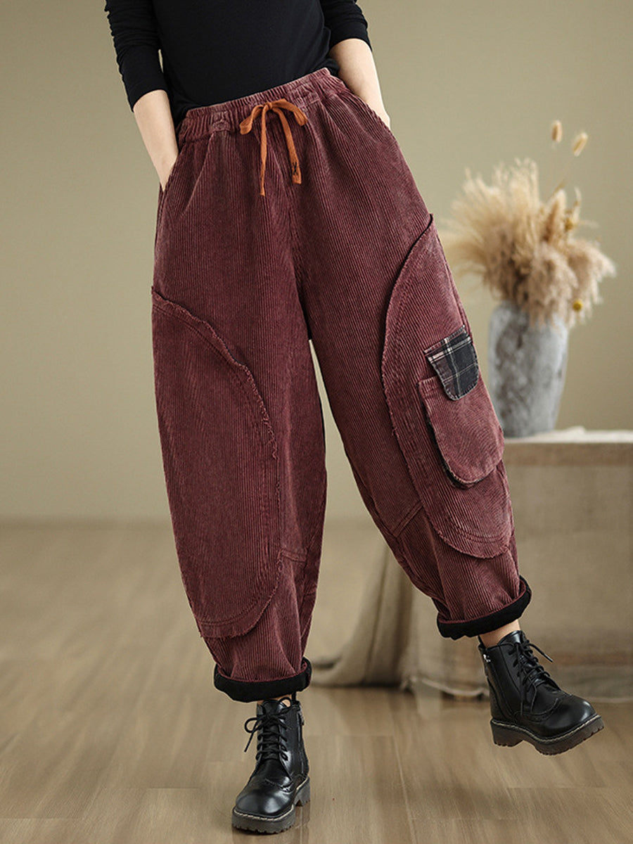 Women Autumn Retro Pure Color Corduroy Harem Pants