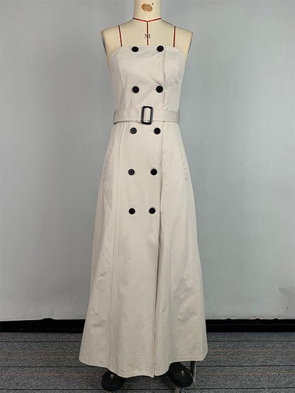 A-Line Loose Belted Buttoned Pockets Tube Maxi Dresses