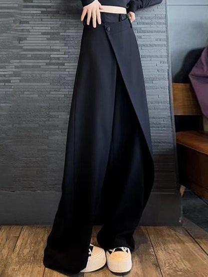 High Waisted Irregularity Buttoned Solid Color Split-Joint Pants Trousers