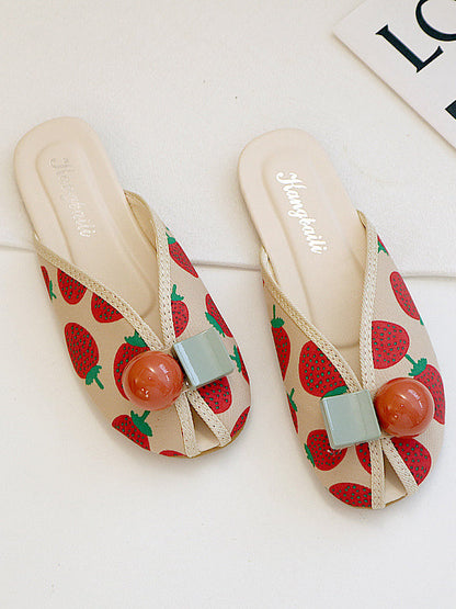 Open Toe Printed Round-Toe Split-Joint Slippers