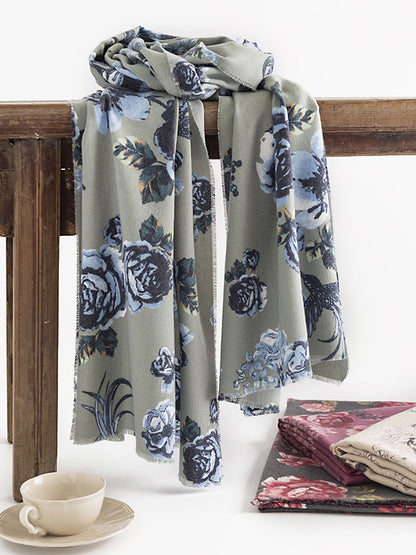 Flower Print Keep Warm Tasseled Shawl&Scarf