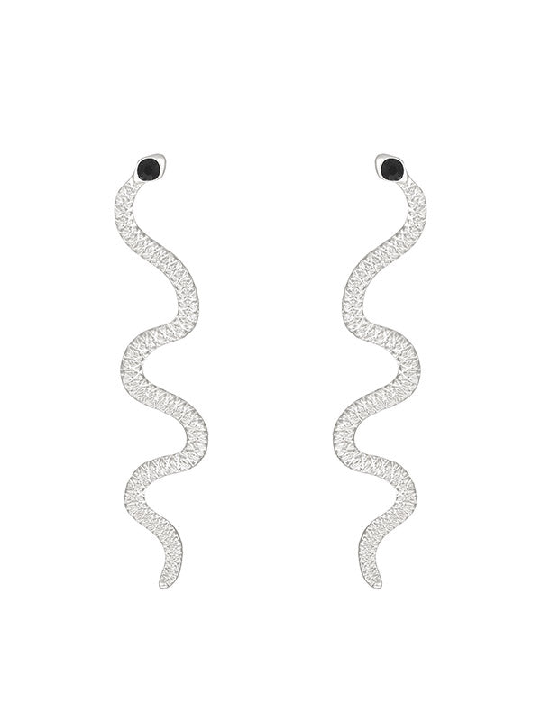 Geometric Rhine Stones Snake Shape Solid Color Drop Earrings