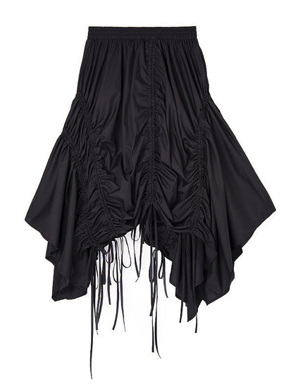 A-Line Elasticated Waist Asymmetric Drawstring Pleated Solid Color Skirts Bottoms