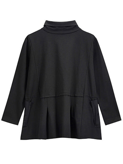 Original Solid Color Smocked High-Neck Sweatshirts