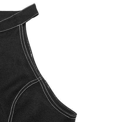 A-Line High Waisted Pleated Pockets Solid Color Zipper Stand Collar Maxi Dresses
