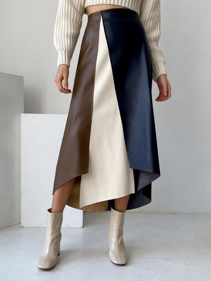 A-Line High Waisted Asymmetric Contrast Color Split-Front Skirts Bottoms