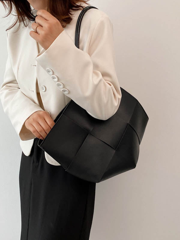 Geometric Solid Color Split-Joint Woven Bags Handbags