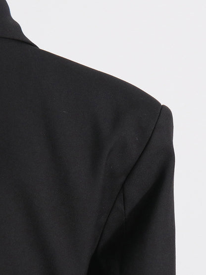 Long Sleeves Buckle Gauze See-Through Solid Color Split-Joint Notched Collar Blazer