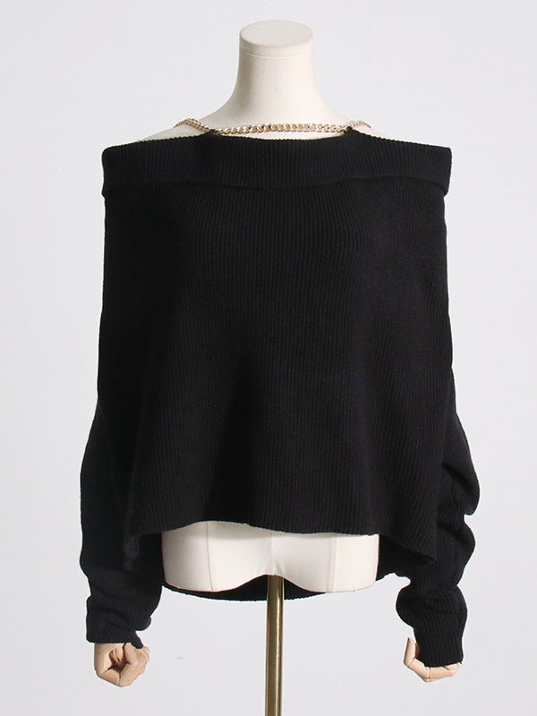 Long Sleeves Loose Chains Heaps Collar Knitwear Pullovers Sweater Tops