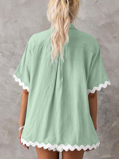 Loose Contrast Color Shirts Tops & Shorts Two Pieces Set