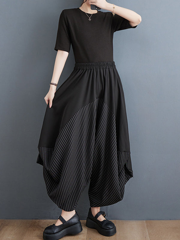 Harem Pants Irregular Clipping Split-Joint Striped Casual Pants Bottoms