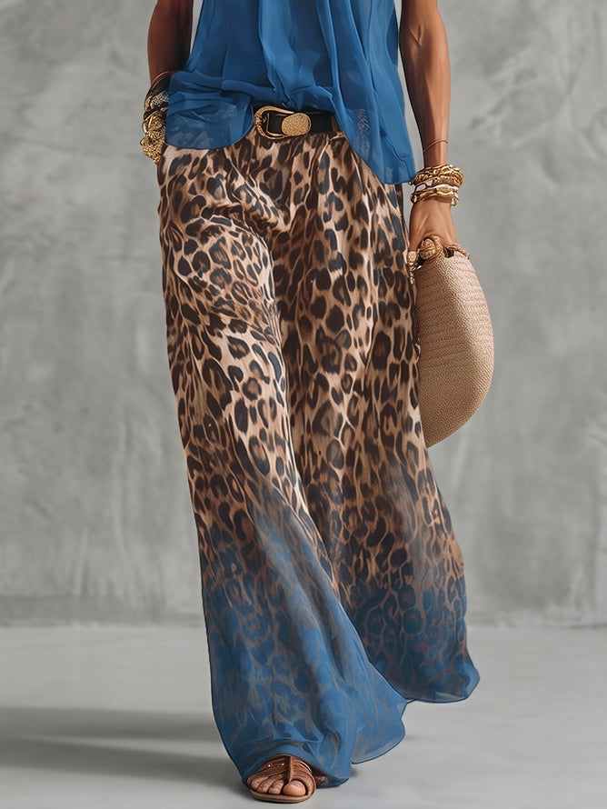 High Waisted Loose Gradient Leopard Pants Trousers