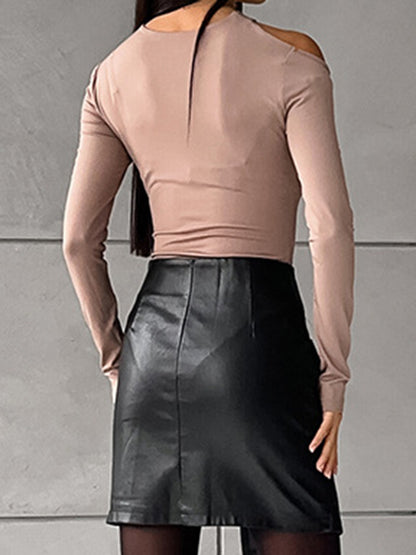 A-Line High Waisted Asymmetric Buttoned Solid Color Split-Joint Skirts Bottoms