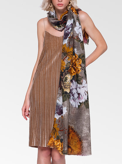 Floral Printed Fringed Shawl&Scarf