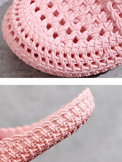 Hollow Lace-Up Round-Toe Mules&Slides Slippers