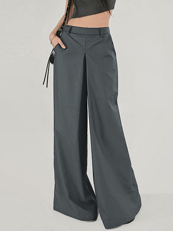 High Waisted Loose Solid Color Split-Joint Pants Trousers