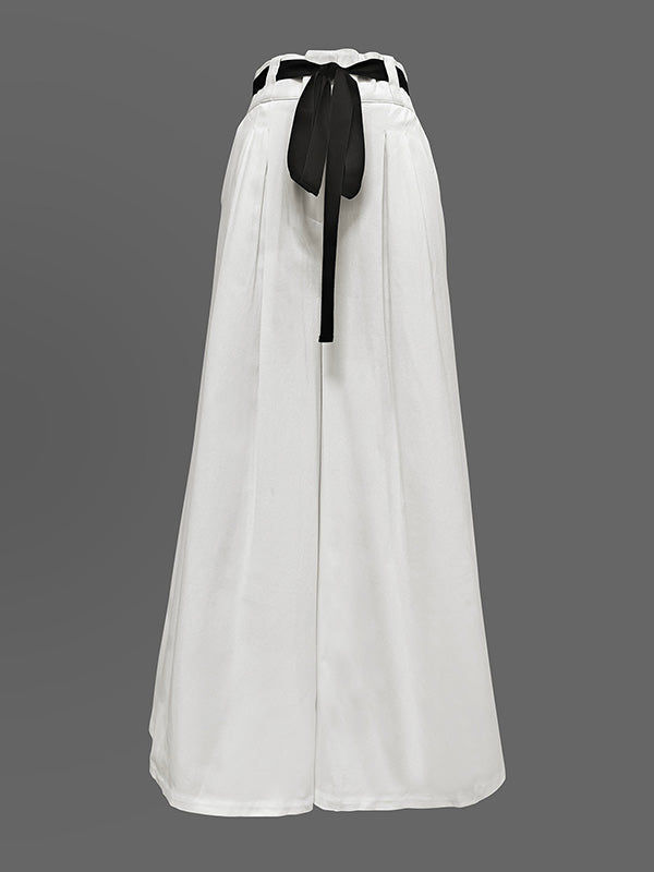High Waisted Loose Drawstring Pleated Pants Trousers
