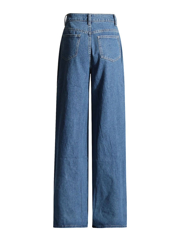 High Waisted Wide Leg Hollow Jean Pants Bottoms