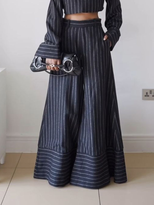 Loose Wide Leg Split-Joint Striped Pants Trousers