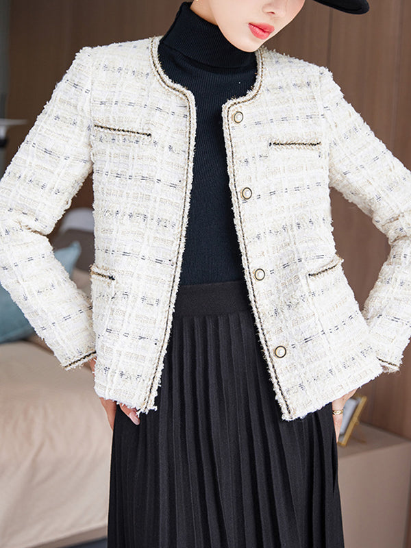 Long Sleeves Buttoned Split-Joint Round-Neck Outerwear