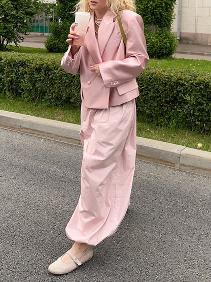 Elasticated Waist High Waisted Drawstring Pleated Solid Color Ankle-Tied Pants
