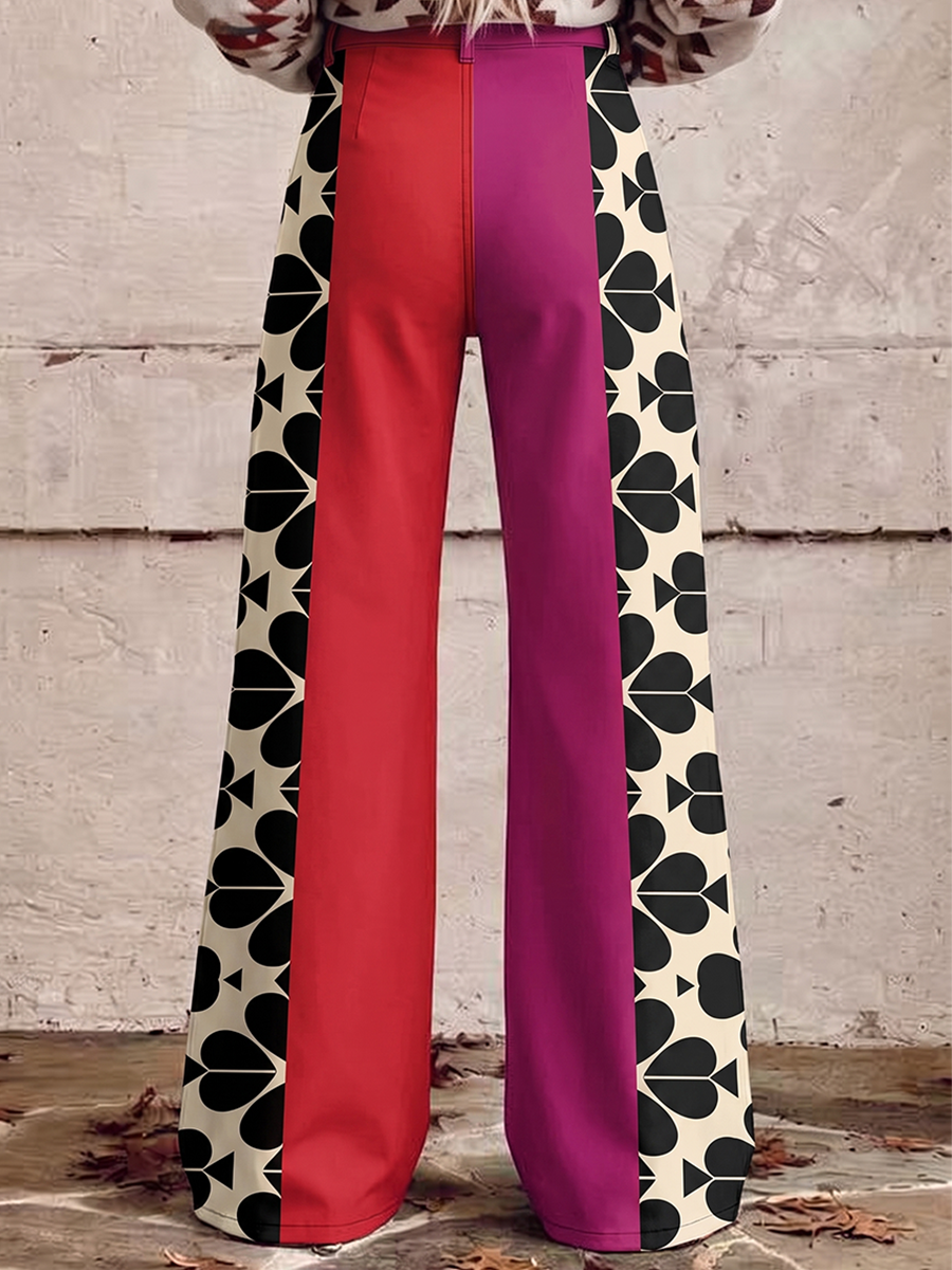 Printed Pockets Buttoned Wide Leg Plus Size Trousers Pants
