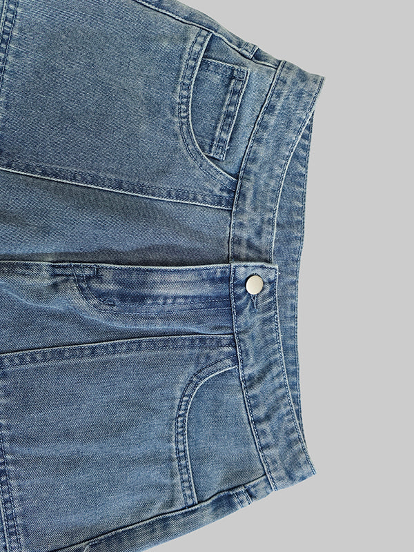 High Waisted Wide Leg Contrast Color Pockets Jean Pants Bottoms