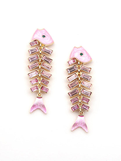 Fish Bones Rhine Stones Shiny Earrings Accessories