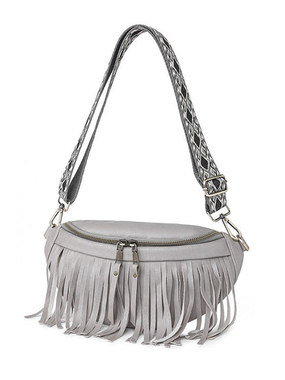 Geometric Tasseled Zipper Crossbody Bags