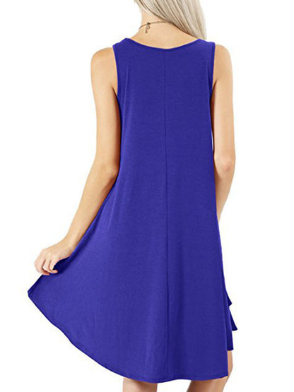 Loose Pockets Sleeveless Solid Color Spaghetti-Neck Mini Dresses