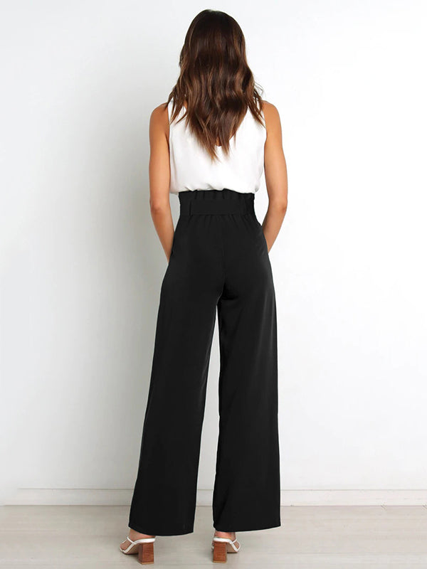 Simple Loose Wide Leg Solid Color Casual Pants Bottoms
