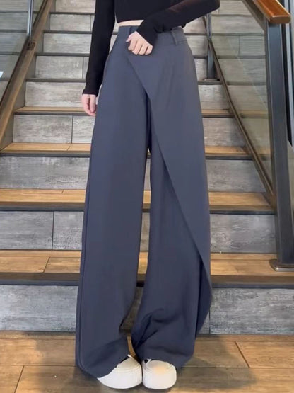 High Waisted Irregularity Buttoned Solid Color Split-Joint Pants Trousers