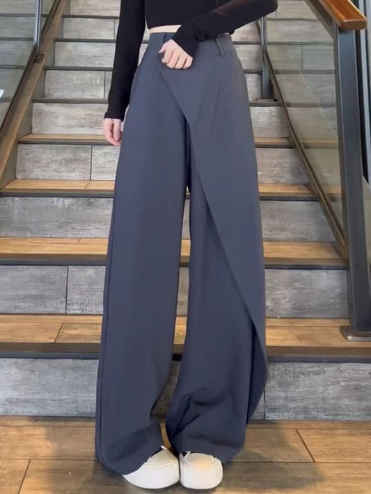 High Waisted Irregularity Buttoned Solid Color Split-Joint Pants Trousers