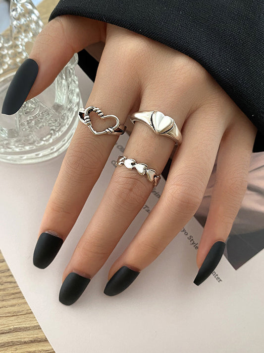 3 Pieces Heart Shape Hollow Rings Accessories