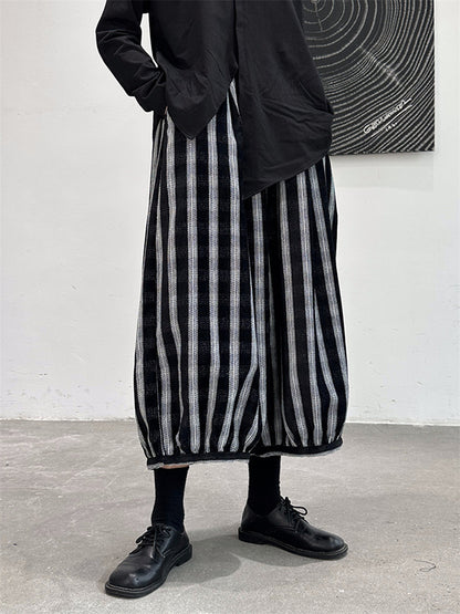 Loose Ninth Pants Contrast Color Elasticity Striped Knickerbockers