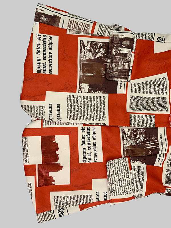 Long Sleeves Loose Buttoned Newspaper Print Pockets Split-Joint Notched Collar Blazer Outerwear