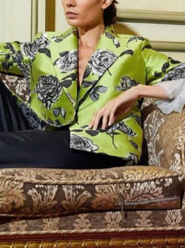 Long Sleeves Loose Flower Print Split-Joint Notched Collar Blazer Outerwear