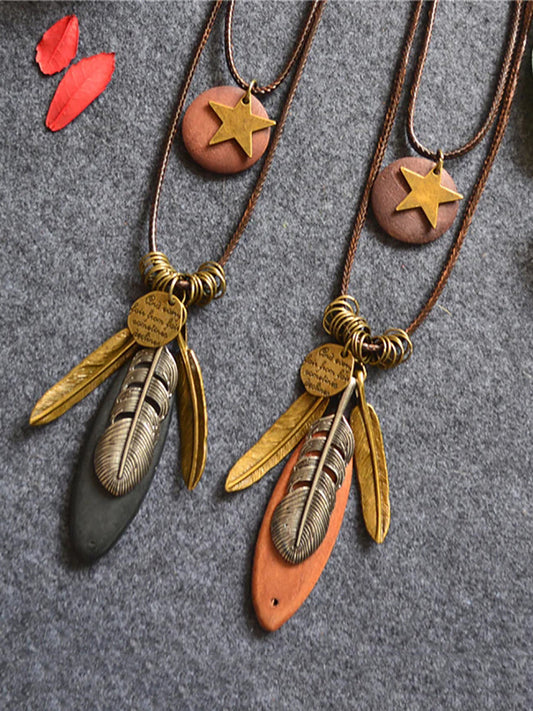 Wool Feathers Tassel Sweater Chain Necklace